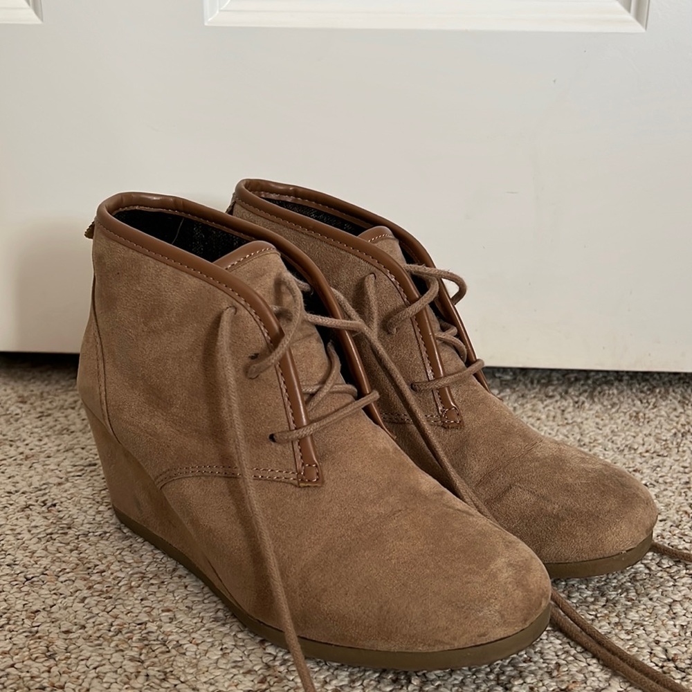 Brown Leather Wedge Booties, size 7